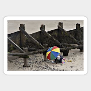 Umbrella open on the beach - Sheringham, UK Sticker